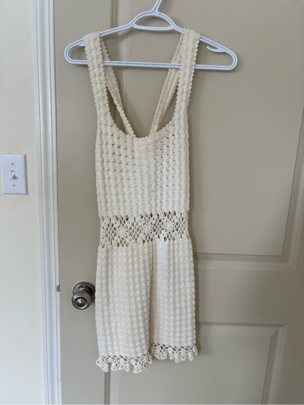 Handmade in Cuba Cream Crochet Knit Mini Dress